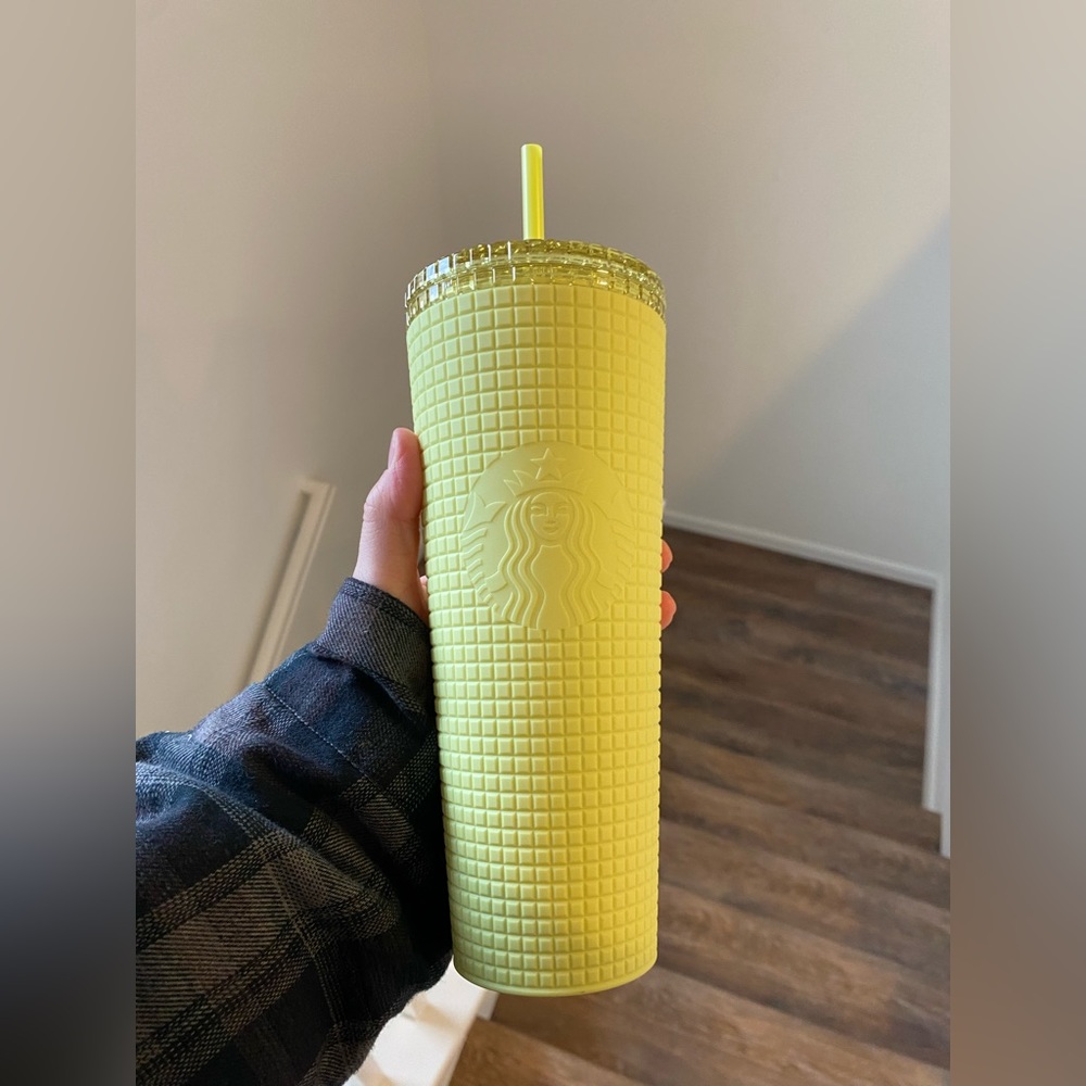 Yellow grid Starbucks tumbler NWT